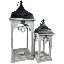 Latarnia lampion drewniany świecznik szary 2szt 64/44cm 21AW0090