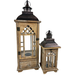 Lampion latarnia drewniana komplet 2 szt jasny brąz