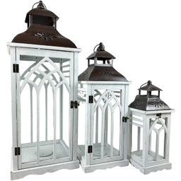 Lampion latarnia drewniana komplet 3 szt biel 82/62/42cm