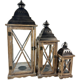 Lampion latarnia drewniana komplet 3 szt brąz 75/56/36cm