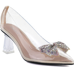 Transparentne czółenka z kokardą na ozobnym obcasie Vinceza