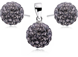 Elegancki srebrny komplet kuleczki Swarovski czarny diament 10mm