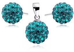 Elegancki srebrny komplet kuleczki Swarovski blue zircon 10mm