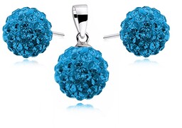 Elegancki srebrny komplet kuleczki capri blue Swarovski 10mm