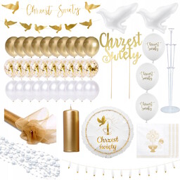 Zestaw dekoracji na Chrzciny girlanda baner bieżnik serwetki