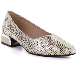 Skórzane czółenka damskie ażurowe beżowe Vinceza 99201