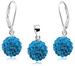 Elegancki wiszący srebrny komplet kuleczki capri blue Swarovski