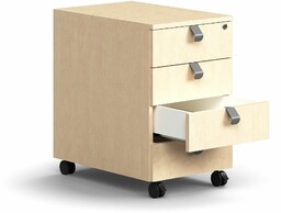 Mobilny kontenerek QBUS, 4 szuflady z uchwytami, zamykany,