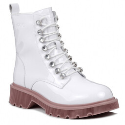 Buty zimowe botki damskie trapery ocieplane skórzane białe