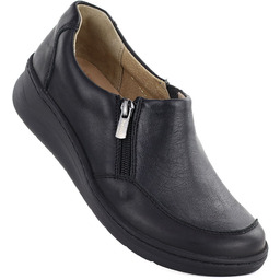 Skórzane półbuty damskie na podwyższeniu czarne Helios 356