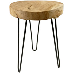 Home Styling Collection Drewniany stołek, taboret z metalowymi