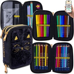 DUŻY PIÓRNIK 3 KOMORY PEŁNE WYPOSAŻENIE CZARNY KOT