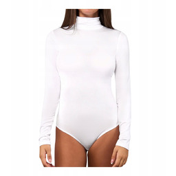 Body półgolf damski z długim rękawem modal biały