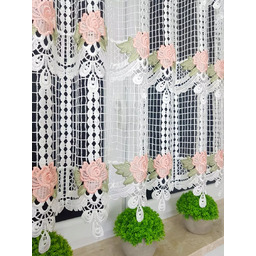 Firana Gotowa Z Gipiury Biało Różowa Firanka Kuchenna