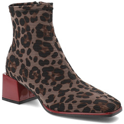 Brązowe Botki Gioseppo Eleganckie Obuwie Damskie Leopard