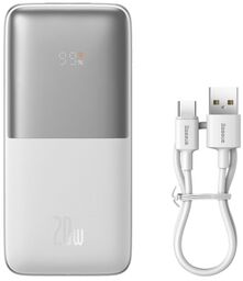 Baseus Bipow Pro Powerbank 10000mAh 20W Biały Kabel