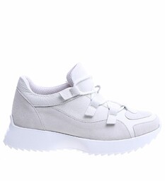 Białe skórzane damskie buty sportowe