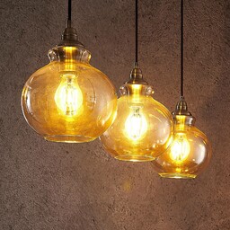 Lampa wisząca Lindby Tymoni, 3-punktowa, bursztynowa, szkło, Ø