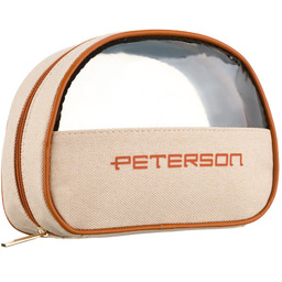 Beżowo-brązowa kosmetyczka z tkaniny syntetycznej z przezroczystym panelem,