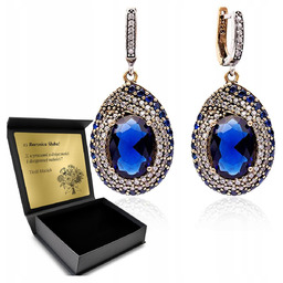 Kolczyki Srebrne 925 Cyrkonie Szafir Biżuteria Dla Kobiety