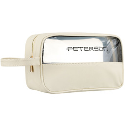 Kosmetyczka z tkaniny syntetycznej w kolorze ecru, wyposażona
