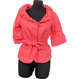 Zara Marynarka Damska z Paskiem Stylowa Lniana Czerwona