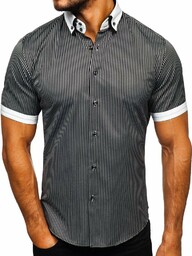 Koszula męska w paski z krótkim rękawem czarna