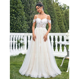 SHEIN ELEGANCKA SUKNIA ŚLUBNA Z KORONKĄ I WIĄZANIEM