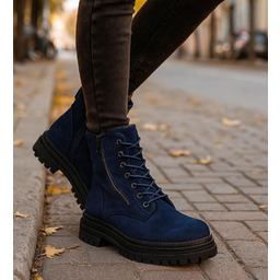 Granatowe botki trapery z ociepleniem