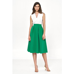 Rozkloszowana Midi Spódnica z Zakładkami - Zielona