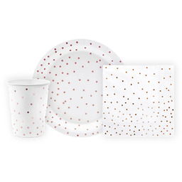 Zestaw kubeczki + talerzyki + serwetki papierowe Kropki