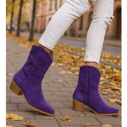 Fioletowe botki damskie kowbojki