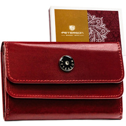 Czerwony, skórzany portfel damski na zatrzask - Peterson