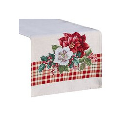 Eurofirany Obrus bieżnik świąteczny 40x100 kremowy czerwony kwiaty