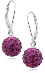 Eleganckie wiszące kolczyki kuleczki Swarovski fuksja 10mm shamballa