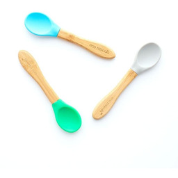 Ecorascals, Zestaw Łyżeczek Bambusowych Z Silikonową Nakładką, Niebieska/Szara/Zielona,