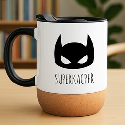 Kubek ceramiczny biały z przykrywką dla superbohatera