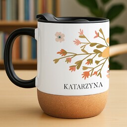 Kubek ceramiczny biały z przykrywką dla niej jesieniary