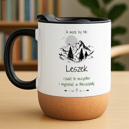 Kubek ceramiczny biały z przykrywką dla miłośnika gór