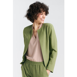 Zielony Żakiet Marynarka Damska z Długim Rękawem