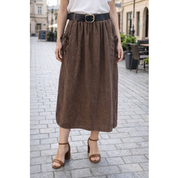 Spódnica damska brązowa sztruksowa midi kieszenie pasek Italy