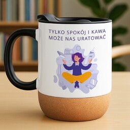 Kubek ceramiczny biały z przykrywką dla wychowawcy