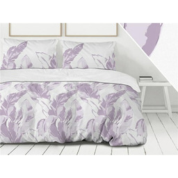 Pościel bawełniana 160x200 Ideal biała wrzosowa liście Premium