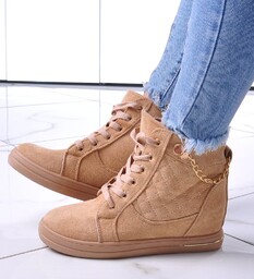 Beżowe sneakersy damskie na koturnie