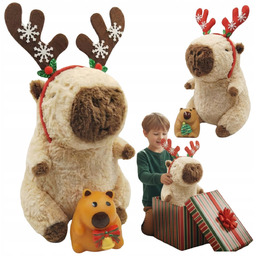 Świąteczna Kapibara Maskotka Gniotek Opaska Renifer 3w1 Zestaw