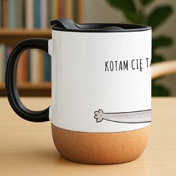 Kubek ceramiczny biały z przykrywką dla kociary