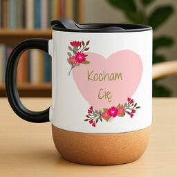 Kubek ceramiczny biały z przykrywką dla niego niej