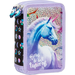 Derform Jednorożec 3-komorowy piórnik z 43 elementami wypełniony