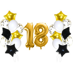 Zestaw balonów na osiemnastkę złoto-czarny - 21 szt.