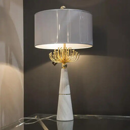 LAMPA STOŁOWA Cartagena Marmurowa Podstawa, Metalowa Dekoracja, Szary